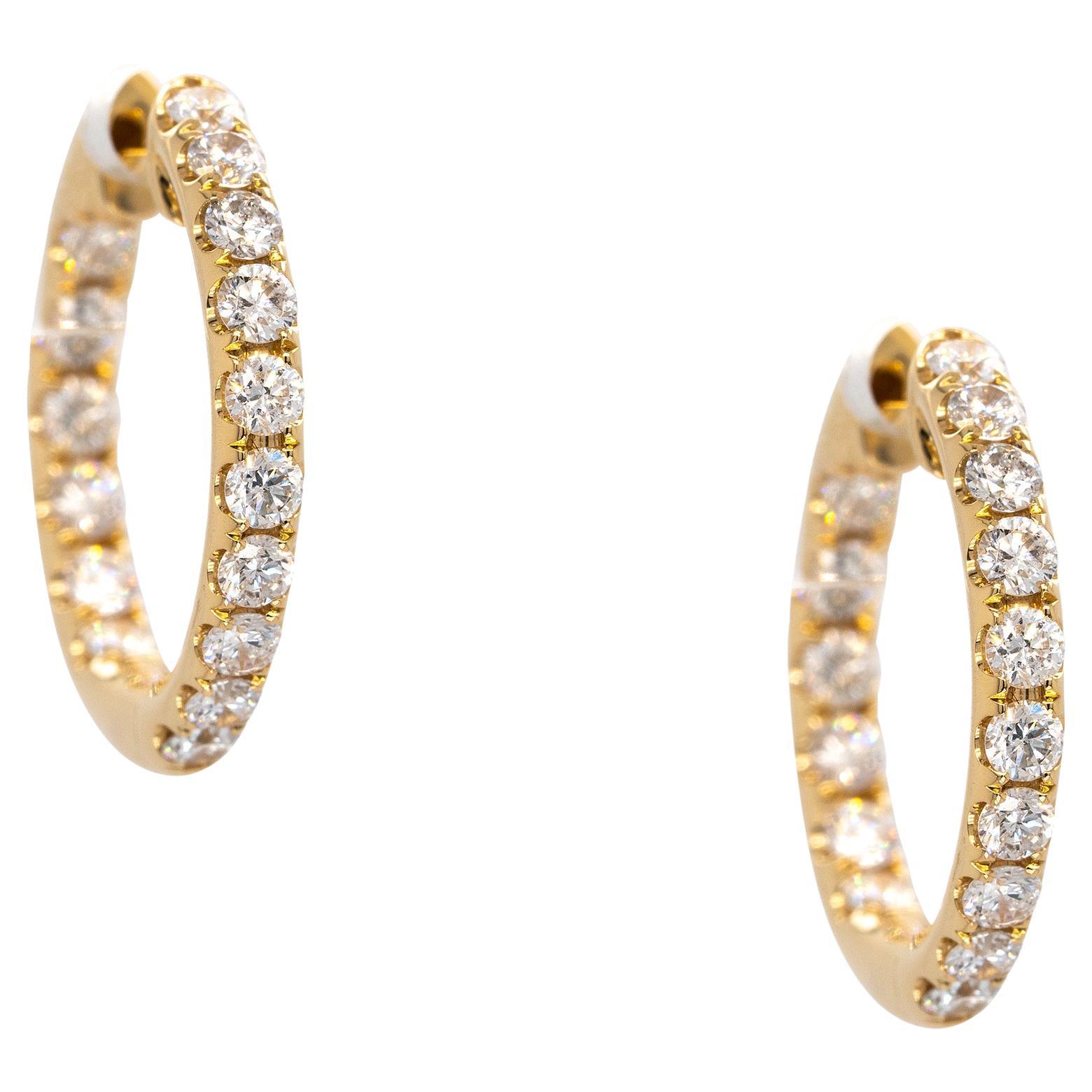 18k Yellow Gold 1.13ct Round Brilliant Natural Diamond Inside Out Hoop Earrings