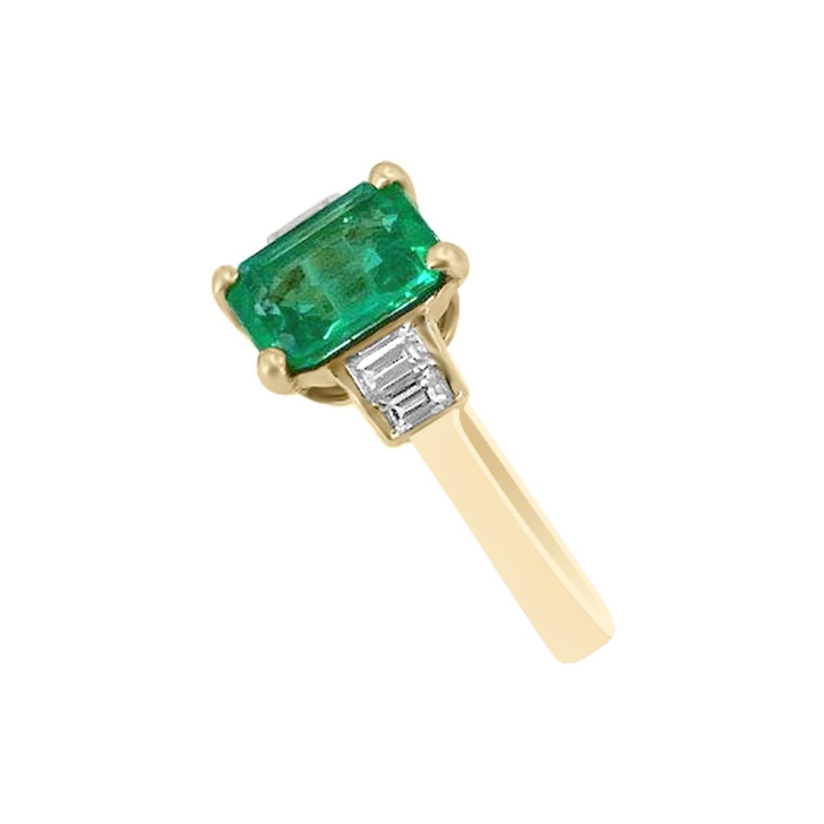 Modern 18K Yellow Gold 1.13cts Emerald and Diamond Ring, Style# R1538 For Sale