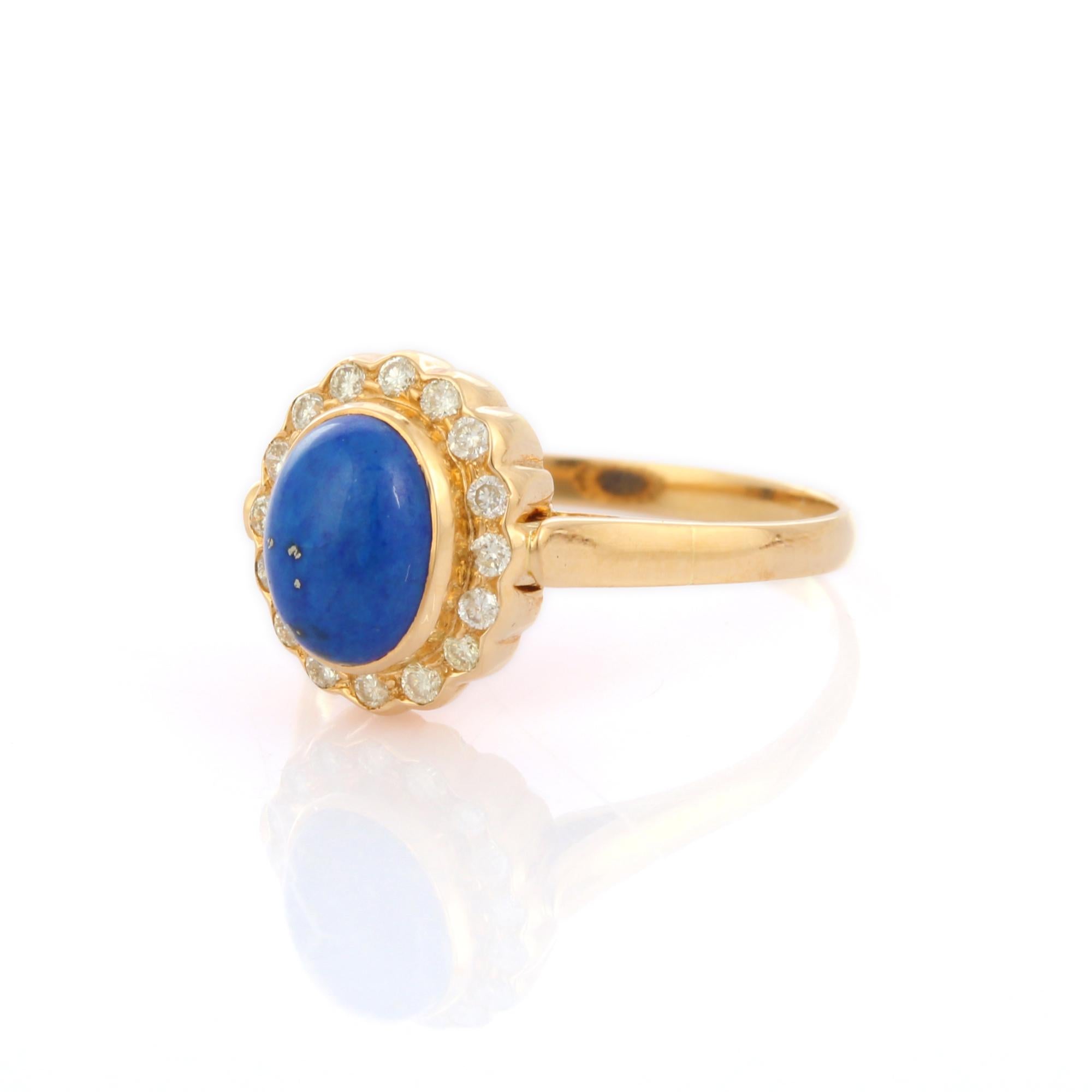 For Sale:  18K Yellow Gold 1.15 Carat Lapis Lazuli with Halo Diamond Cocktail Ring 3