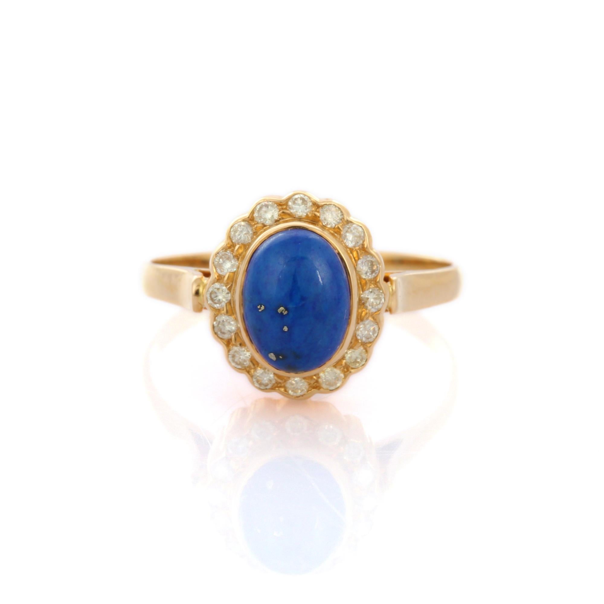 For Sale:  18K Yellow Gold 1.15 Carat Lapis Lazuli with Halo Diamond Cocktail Ring 9