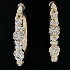 18k Yellow Gold 1.15ctw Bezel & Pave Diamond 46.9mm Large Huggie Hoop Earrings