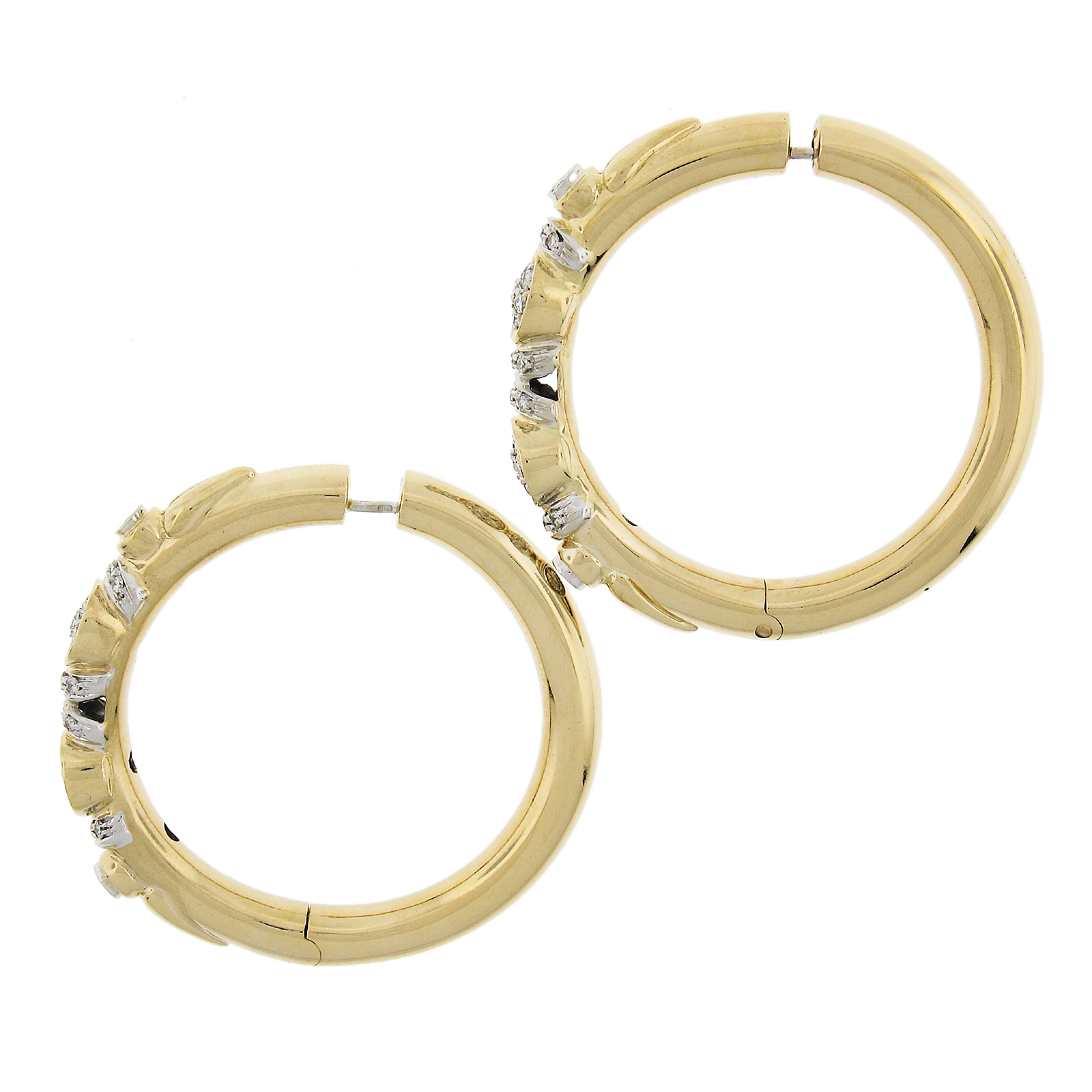 18k Yellow Gold 1.15ctw Bezel & Pave Diamond 46.9mm Large Huggie Hoop Earrings In Good Condition For Sale In Montclair, NJ