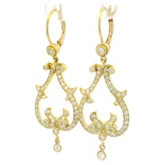 18k Yellow Gold 1.15ctw Diamond Open Dangle Drop Earrings w/ Lever-Back Closures