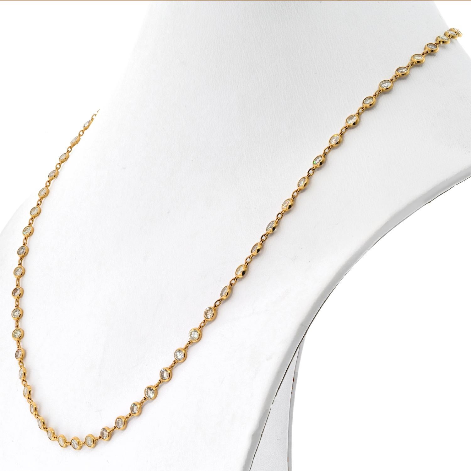 Modern 18K Yellow Gold 11.68cttw Diamond By The Yard 16 Inch Chain Necklace For Sale