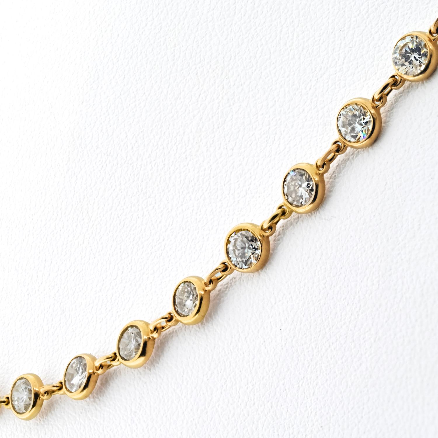 18K Yellow Gold 11.68cttw Diamond By The Yard 16 Inch Chain Necklace In Excellent Condition For Sale In New York, NY