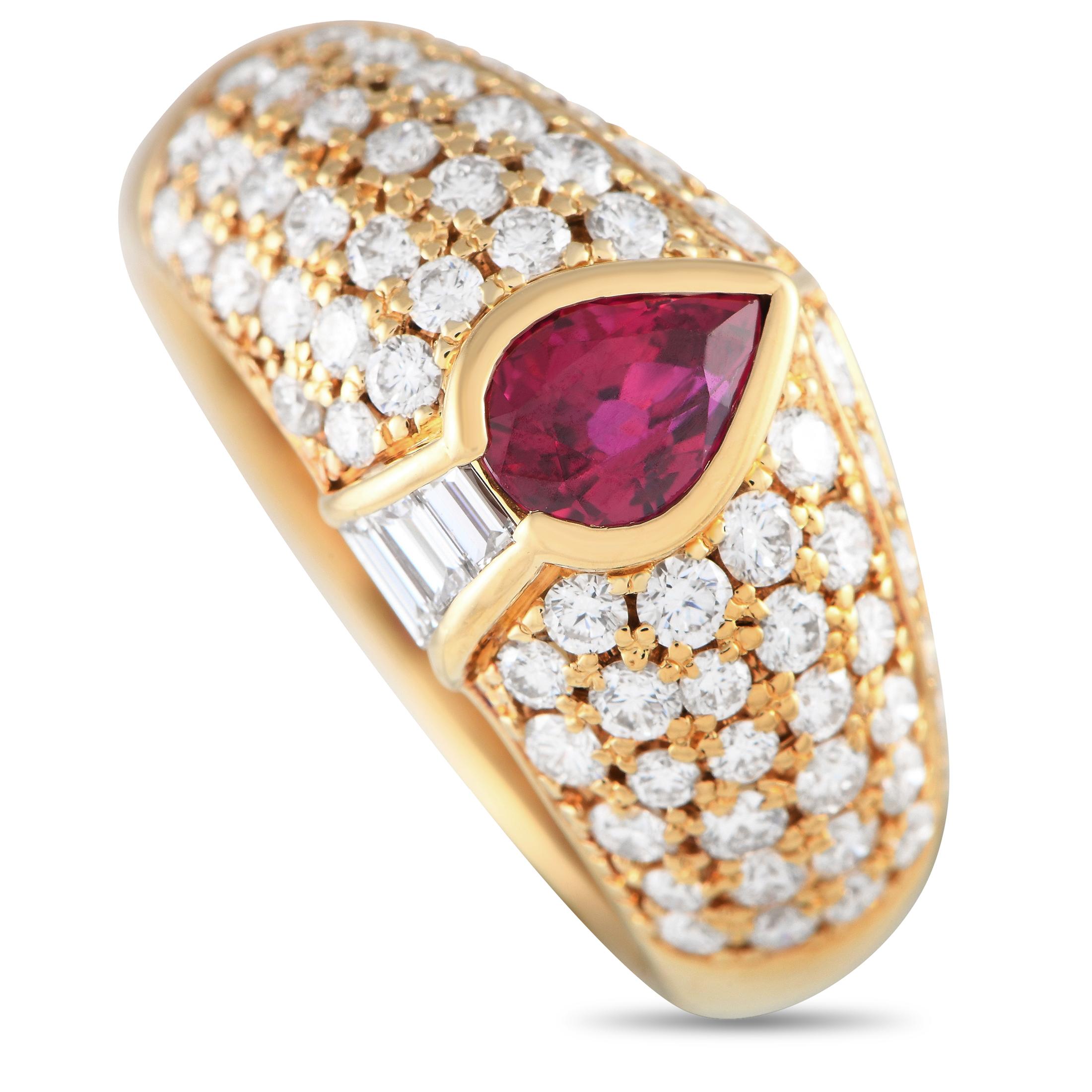 18K Yellow Gold 1.16ct Diamond and Ruby Dome Ring In Excellent Condition For Sale In Southampton, PA