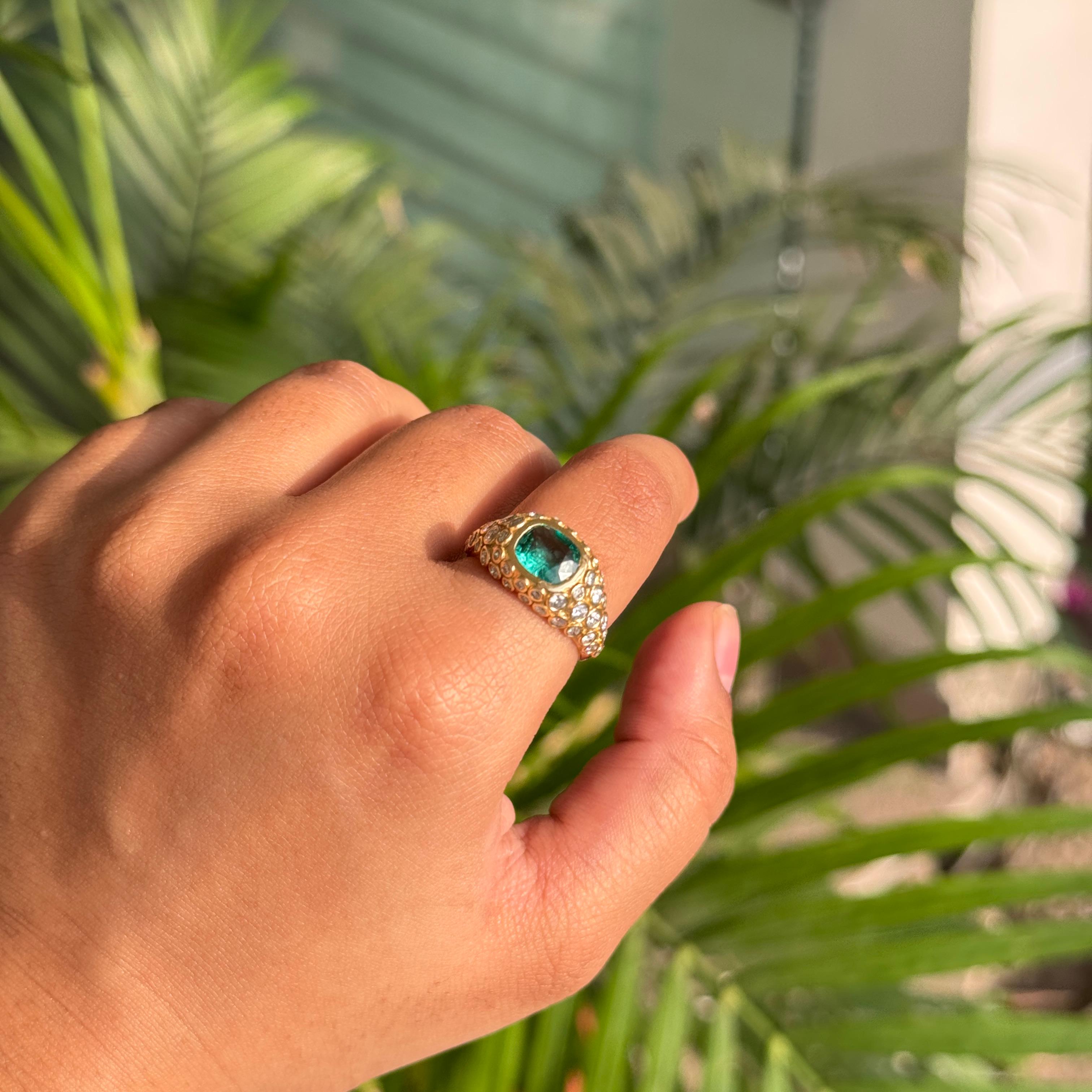 in vendita:  Anello con smeraldo e diamante a cupola in oro giallo 18 carati da 1,19 carati Gioielli di pregio 8