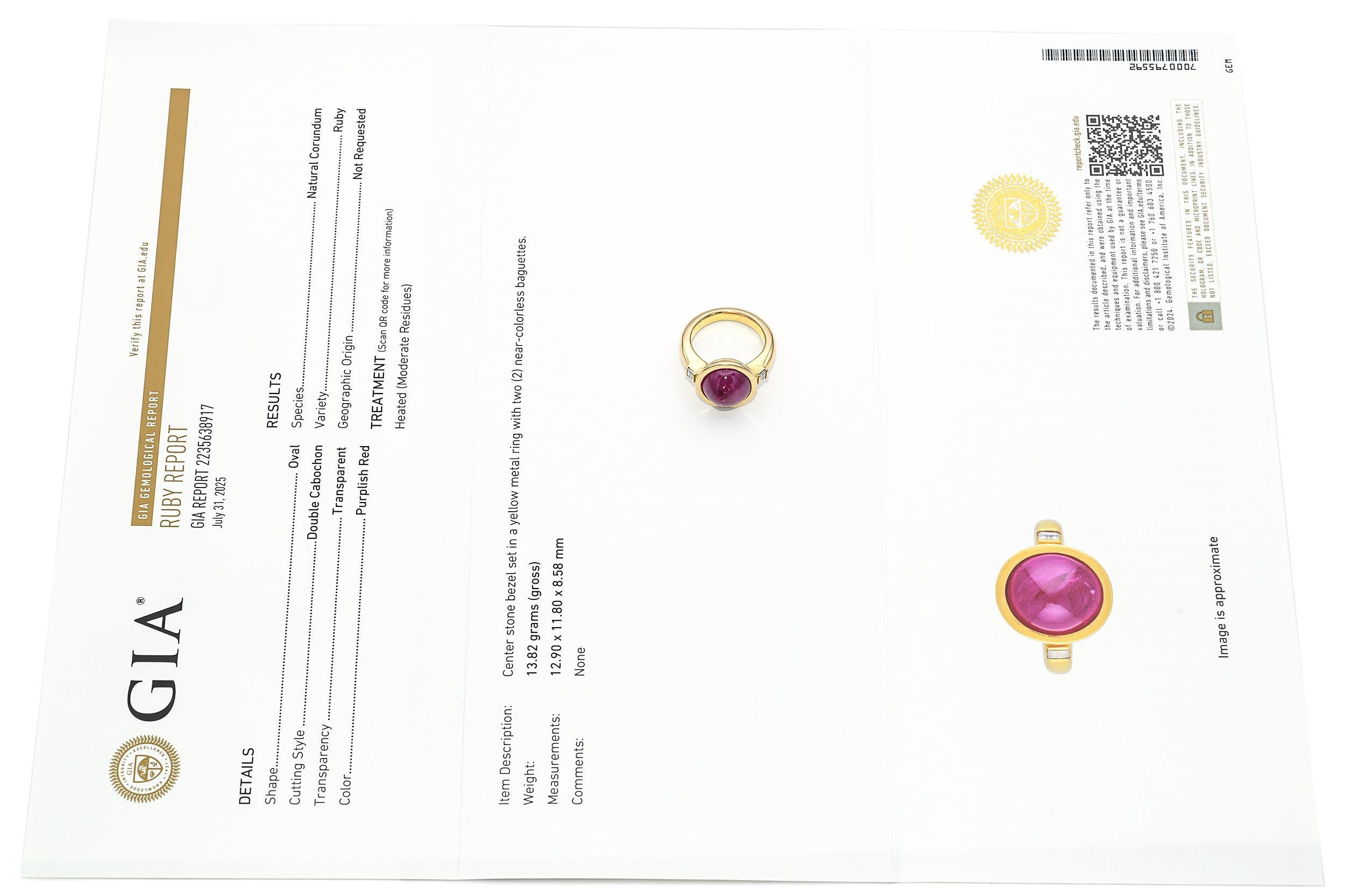 Bague en or jaune 18 carats avec cabochon de rubis et diamant Bon état - En vente à New York, NY