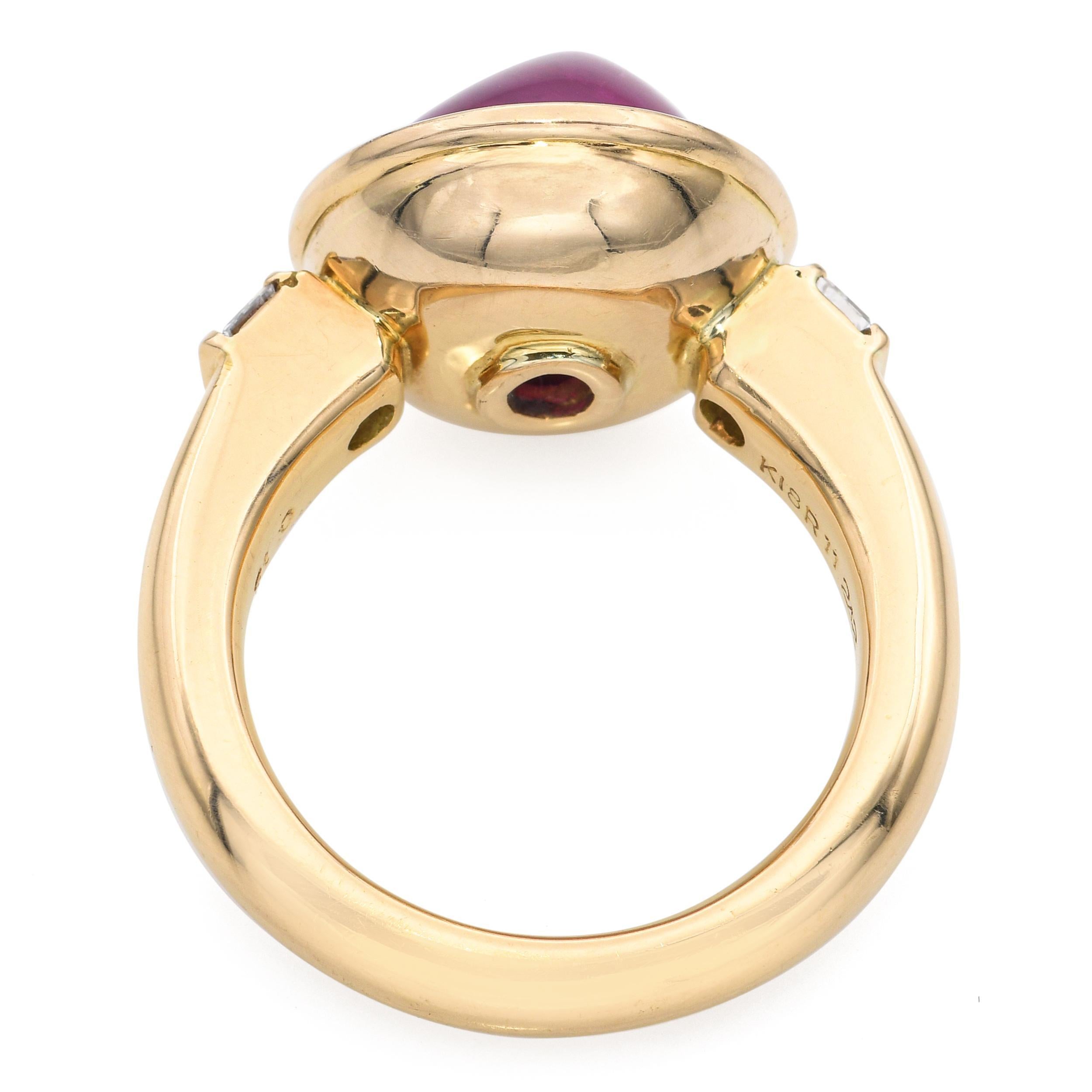 Bague en or jaune 18 carats avec cabochon de rubis et diamant Pour femmes en vente