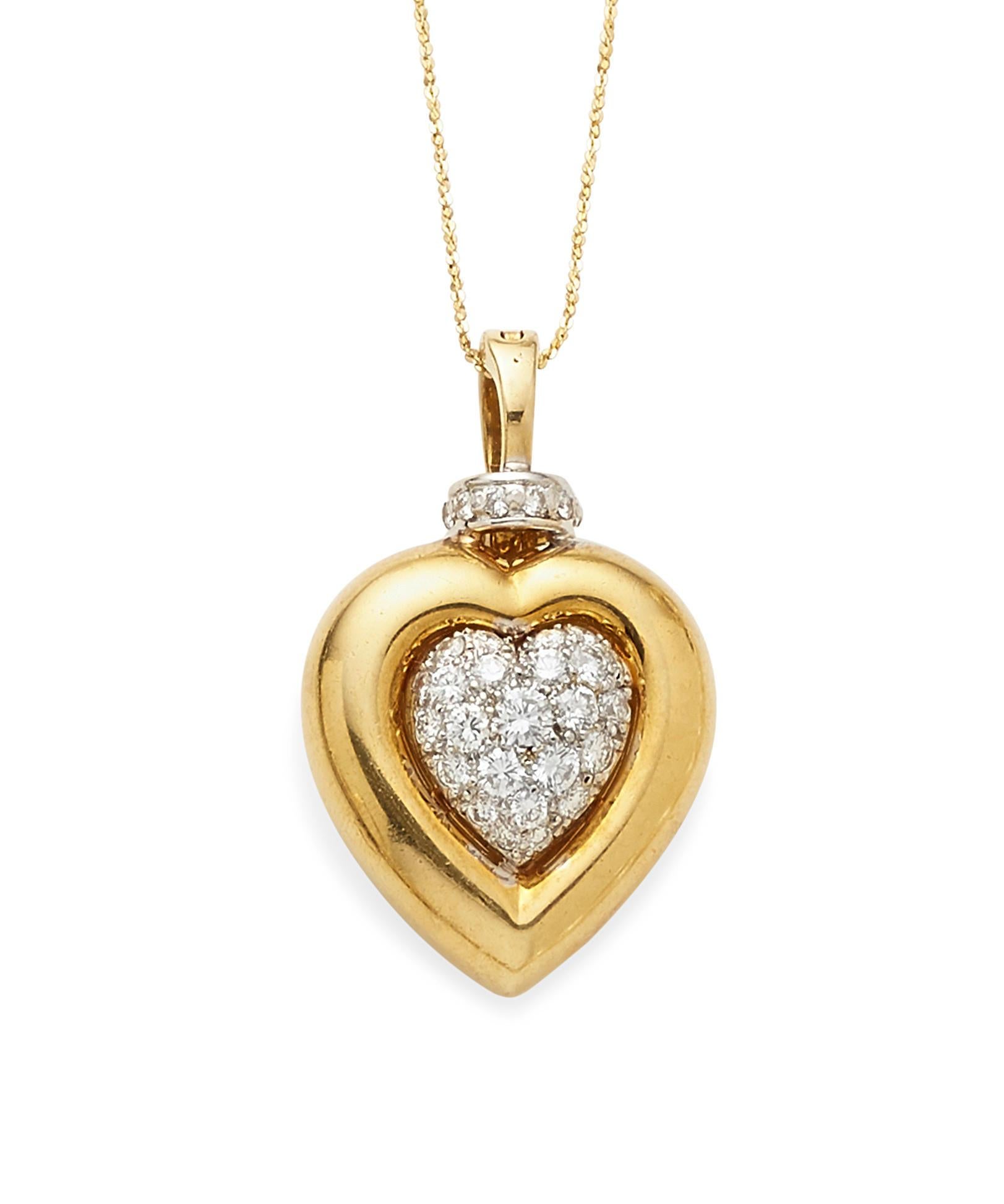 Collier pendentif cœur en or jaune 18 carats et diamants 1,20 carat, 21,25 pouces Unisexe en vente