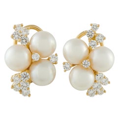 18K Yellow Gold 1.20ct Diamond and Pearl Earrings MF13-103125