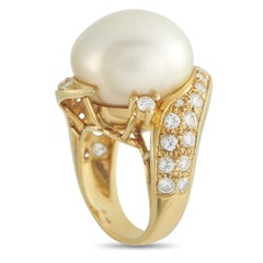 18K Yellow Gold 1.20ct Diamond and Pearl Ring MF08-031726
