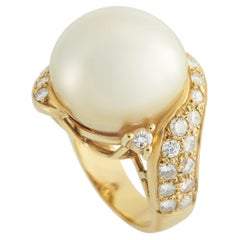 18K Yellow Gold 1.20ct Diamond and Pearl Ring MF08-031726