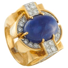 Anello in oro giallo 18 carati con diamanti e zaffiri da 1,20 carati MF06-012726