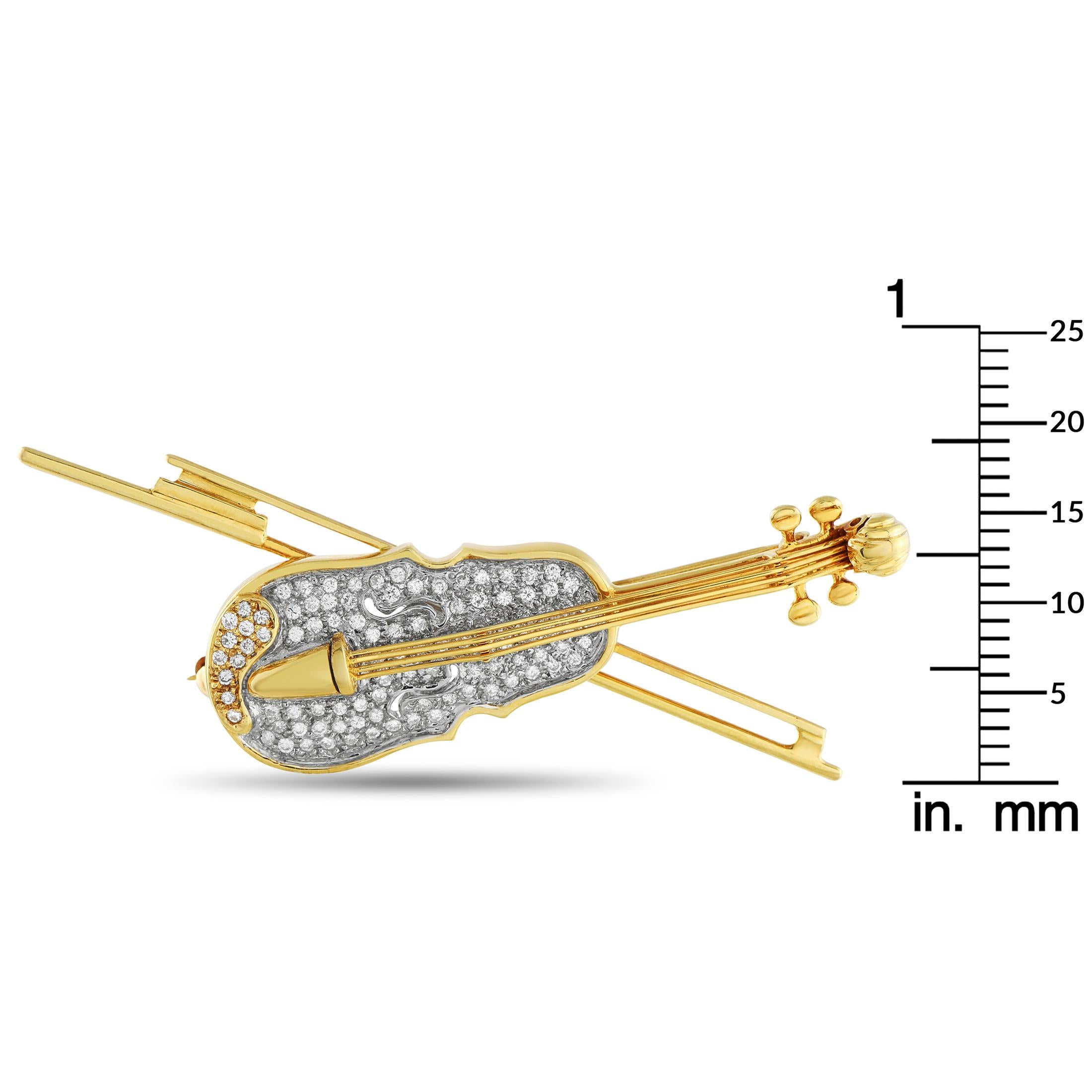 Broche Violín Oro Amarillo 18K 1,20ct Diamante Corte redondo en venta