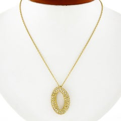 18K Yellow Gold 1.20ct Pave Diamond Infinity Twist Oval Pendant & Chain Necklace