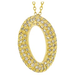 Collier en or jaune 18K avec chaîne et pendentif ovale torsadé à l'infini et diamants en pavé de 1,20ct