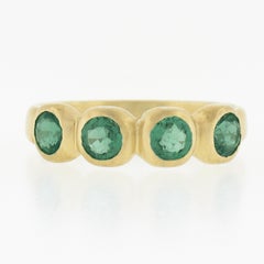 18K Yellow Gold 1.20ctw Round Brilliant Cut Emerald Brushed Stack Band Ring