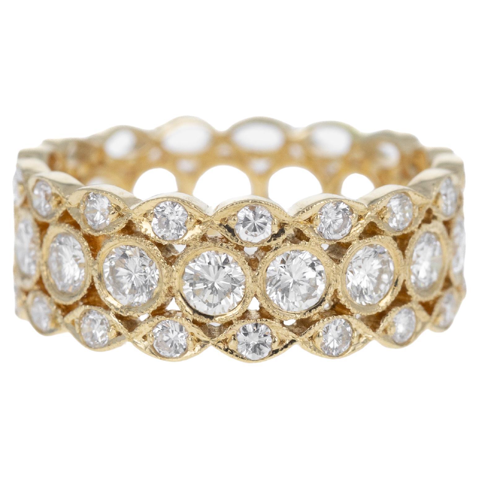 18K Yellow Gold 1.21 Carat Diamond Pave Lattice Milgrain Band For Sale