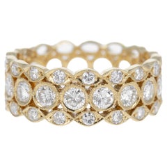 Anillo de oro amarillo de 18 quilates con diamantes de 1,21 quilates, enrejado de pavé y milgrain