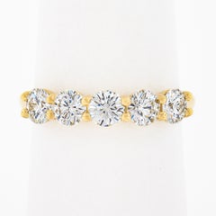 18k Yellow Gold 1.22ct Round Ideal Low Profile Diamond 5 Stone Stack Band Ring