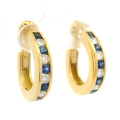 18k Yellow Gold 1.22ctw Sapphire & Diamond Cuff Huggie Hoop Earrings