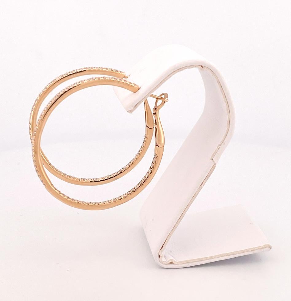 Modern 18k Yellow Gold Diamond Hoop Earrings For Sale