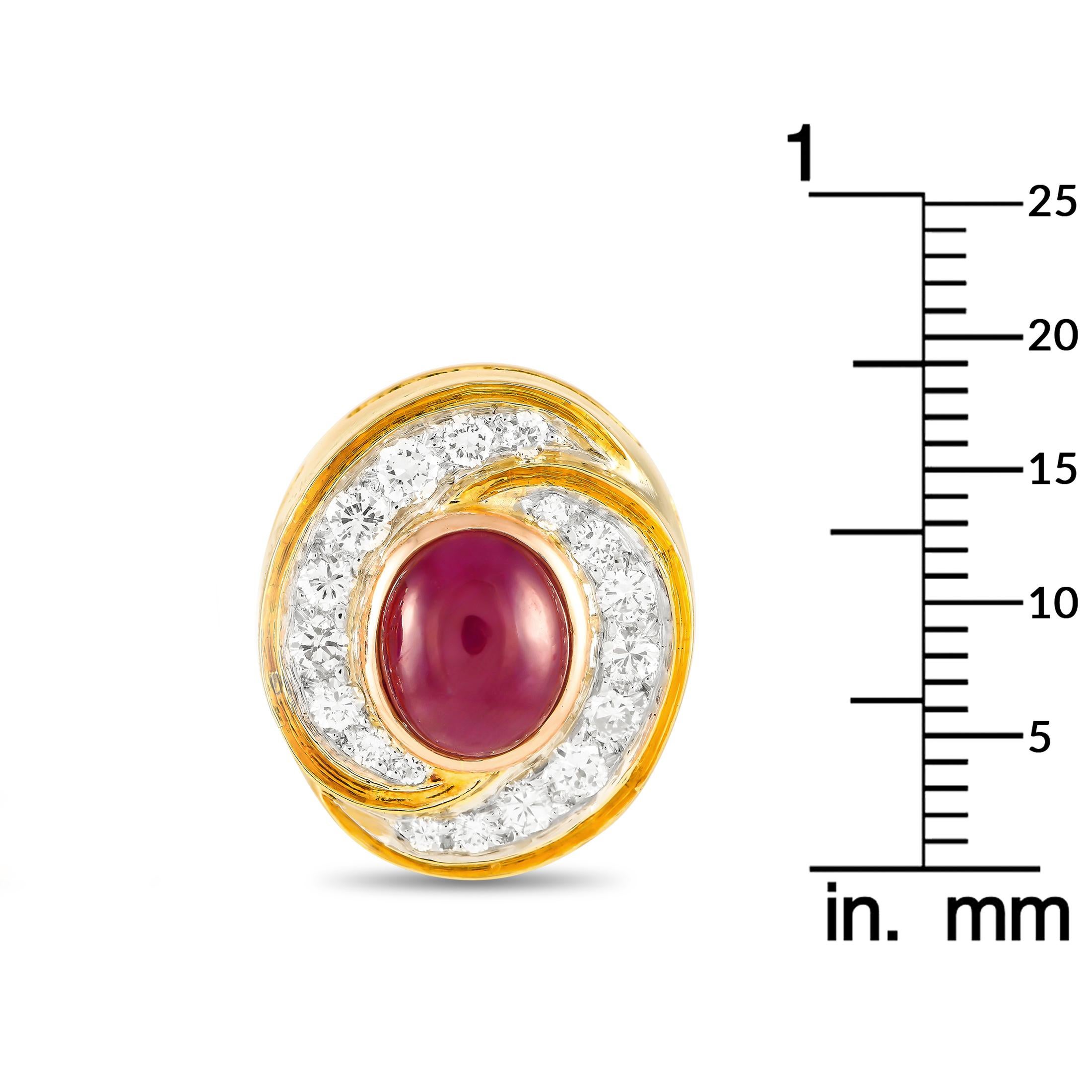 Round Cut 18K Yellow Gold 1.25ct Diamond and 4.80ct Ruby Clip-On Earrings MF12-101024