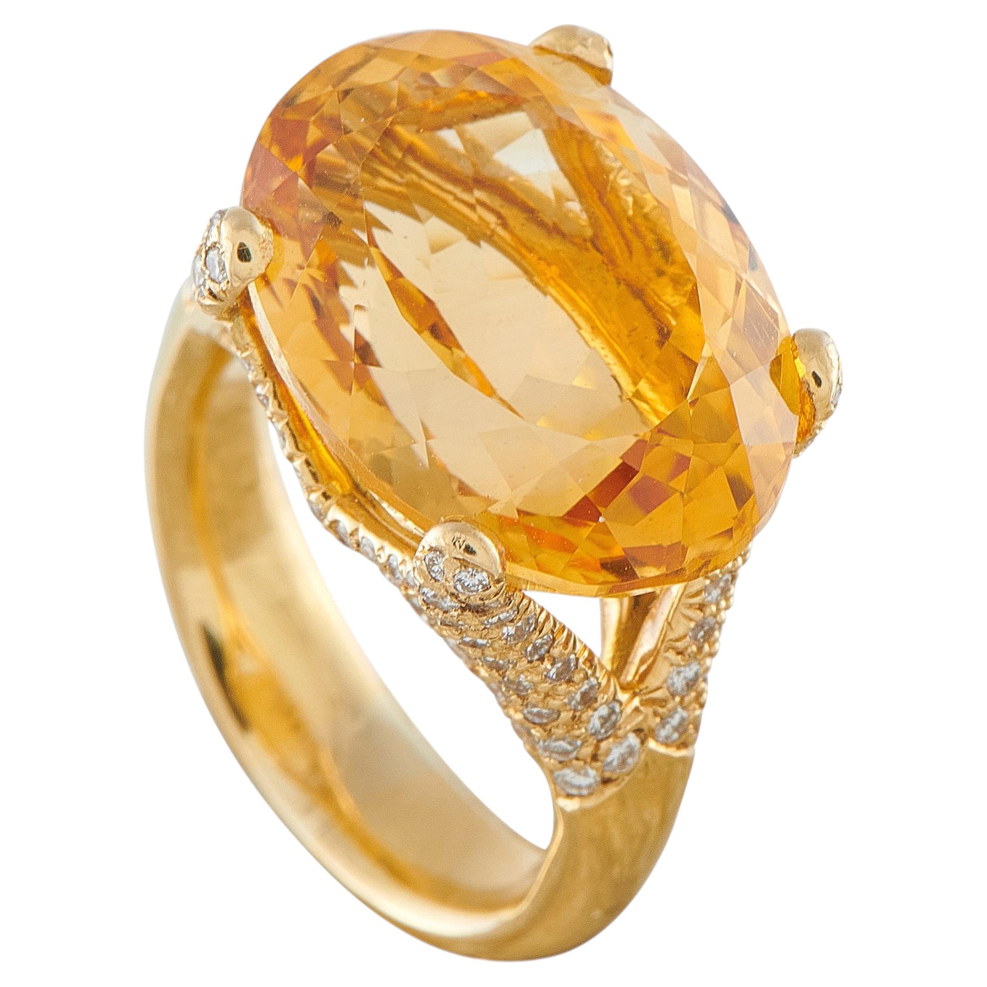Anillo de oro amarillo de 18 quilates con citrino y diamantes de 1,25 ct MF18-050626 en venta