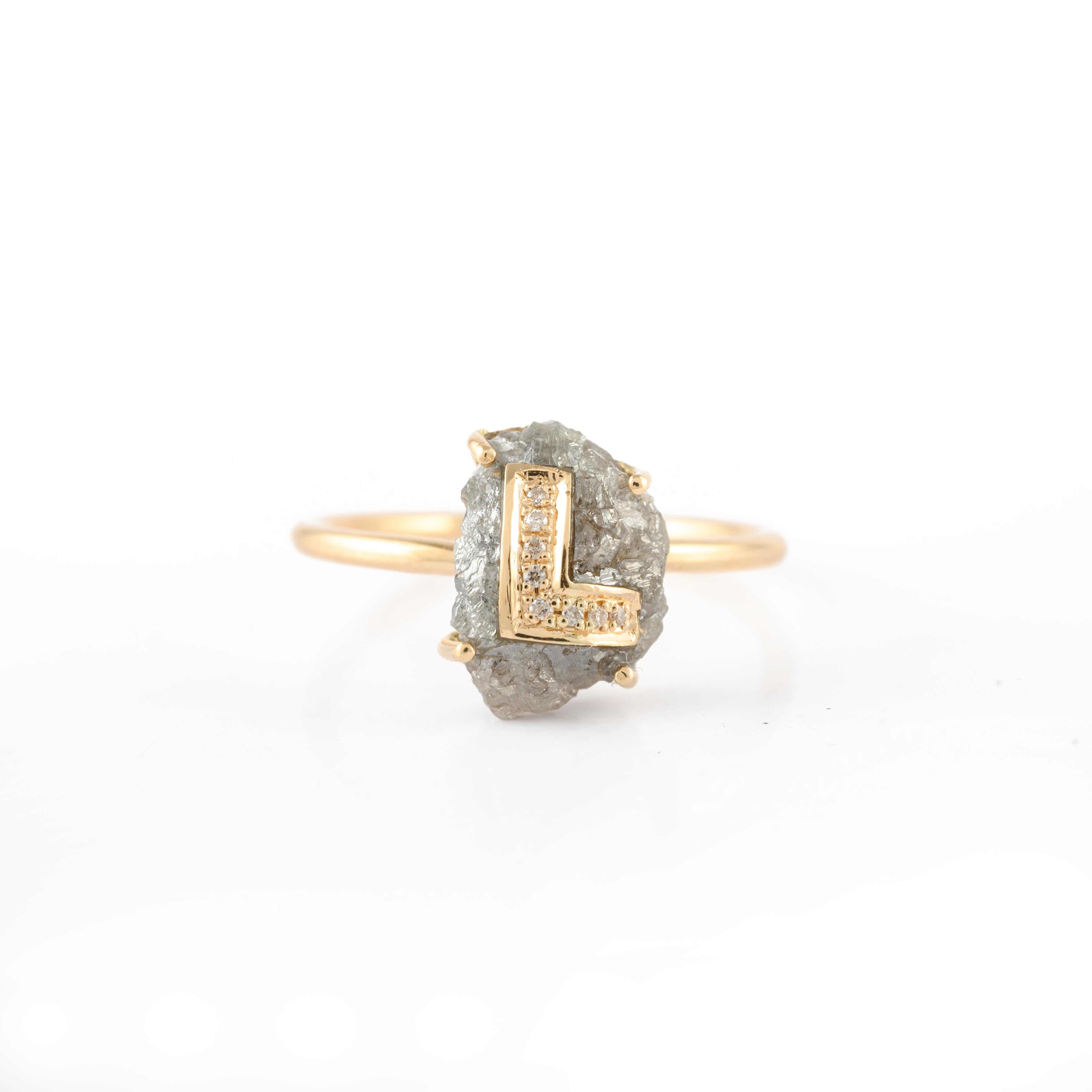 For Sale:  18k Yellow Gold 1.27 Carat Natural Diamond L Letter Personalized Ring for Her 3