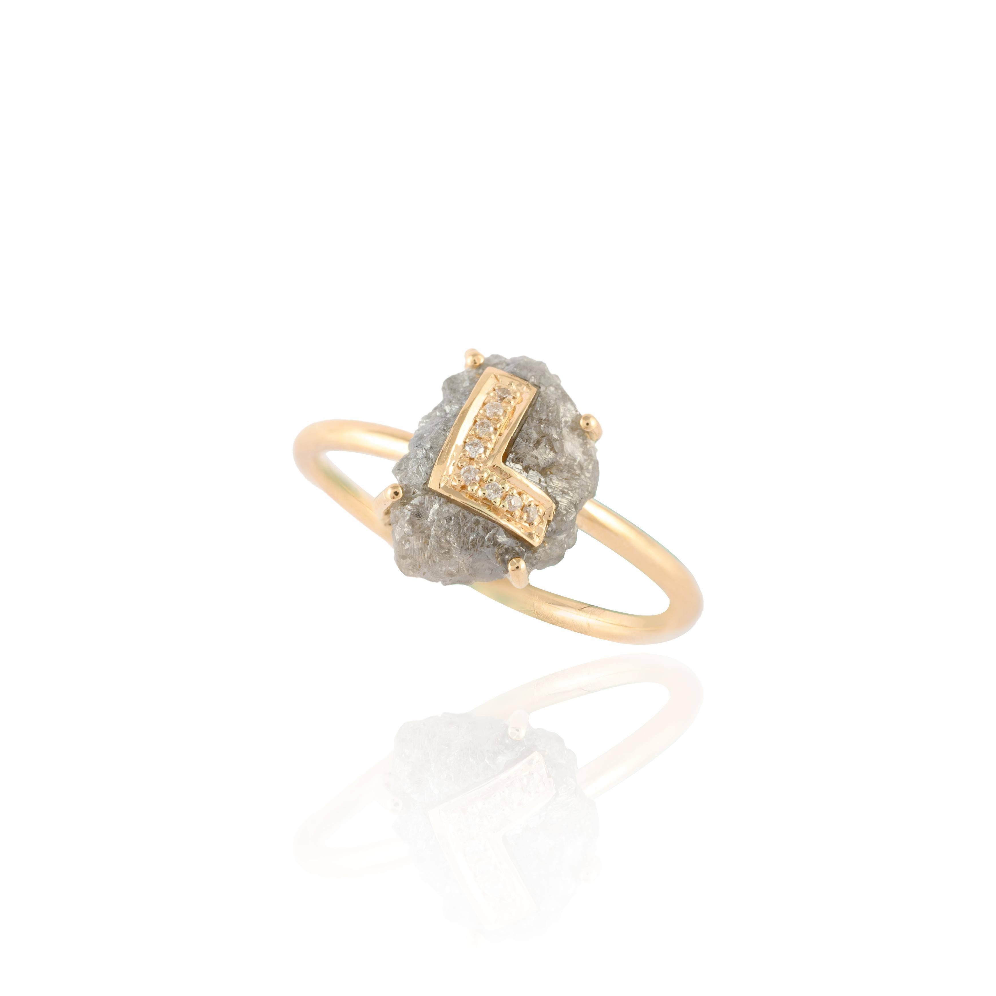 For Sale:  18k Yellow Gold 1.27 Carat Natural Diamond L Letter Personalized Ring for Her 9