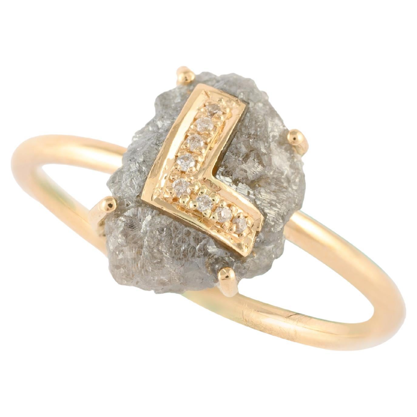 For Sale:  18k Yellow Gold 1.27 Carat Natural Diamond L Letter Personalized Ring for Her