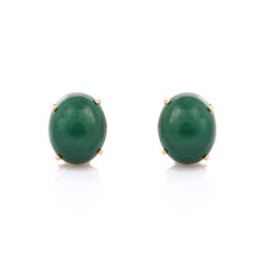 18K Yellow Gold 12.81 Ct Malachite Stud Earrings Solitaire Studs