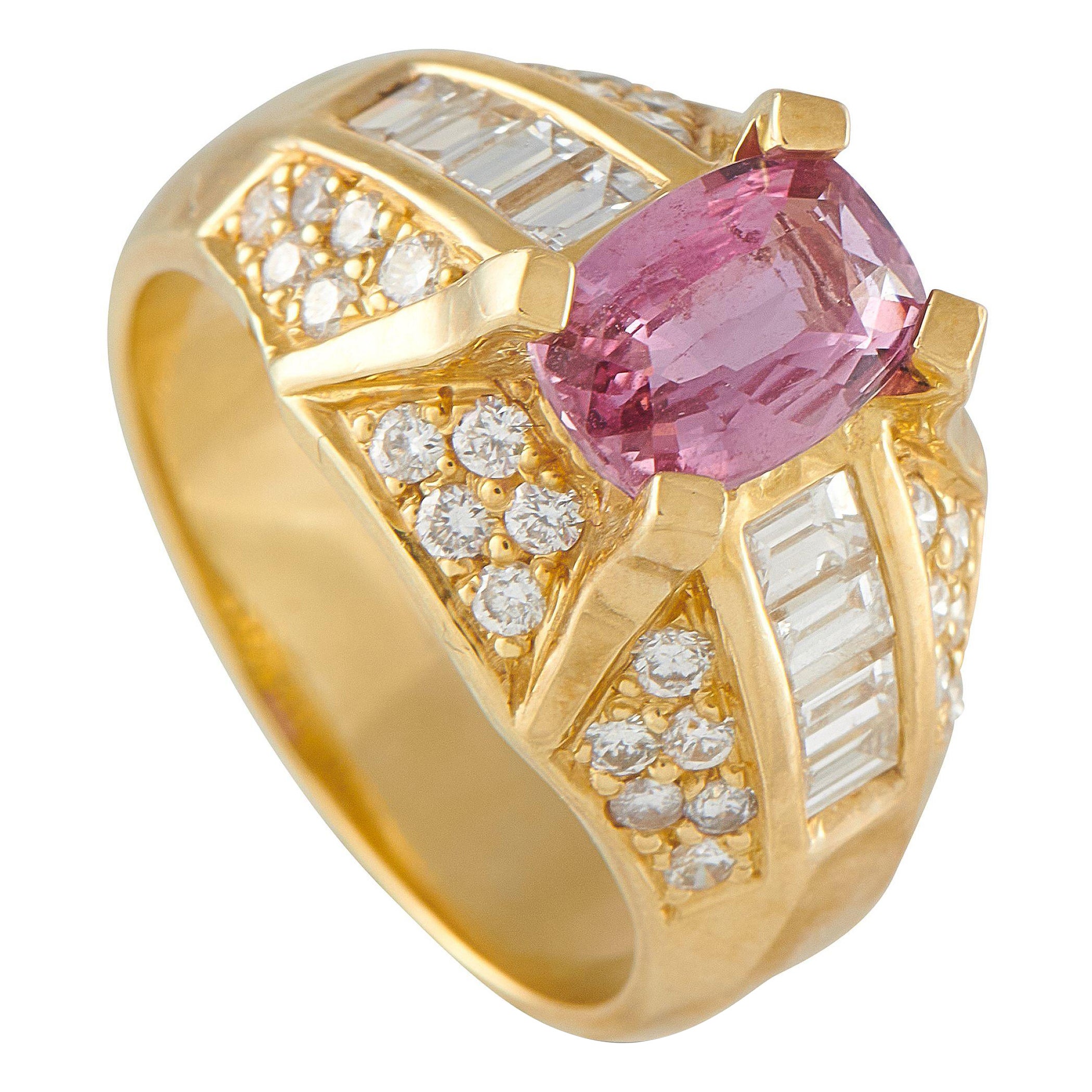 Bague en or jaune 18K sertie d'un diamant de 1,28ct et d'un saphir rose MF06-070125 en vente