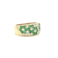 18k Yellow Gold 1.28ctw Round Emerald & Diamond Floral Cluster Band Ring