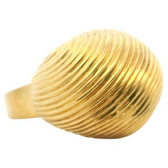 18k Yellow Gold 12.9g Vintage Large Ribbed Bombay Ring Italy Size 7.5