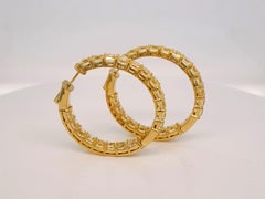 11.00 Carat Fancy Yellow Asscher Cut Diamond Hoop Earrings in 18K Yellow Gold