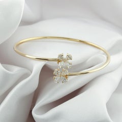 18K Yellow Gold 1.33 Carat Natural Diamond Floral Open Cuff Bangle Bracelet