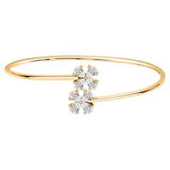 Bracelet manchette ouvert à motif floral en or jaune 18 carats, serti d'un diamant naturel de 1,33 carat