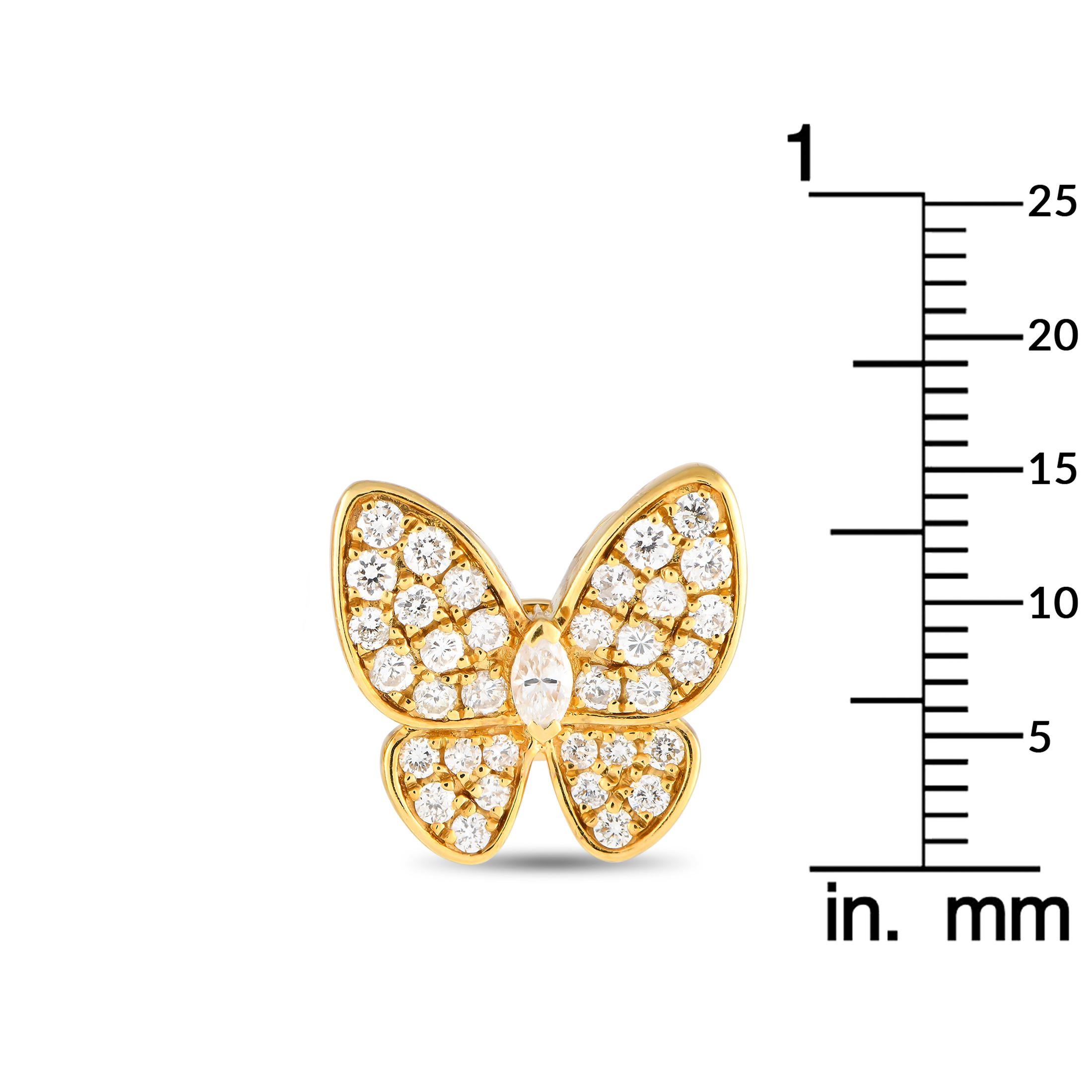 18 Karat Gelbgold 1,33 Karat Diamant-Schmetterlingsohrringe (Rundschliff) im Angebot