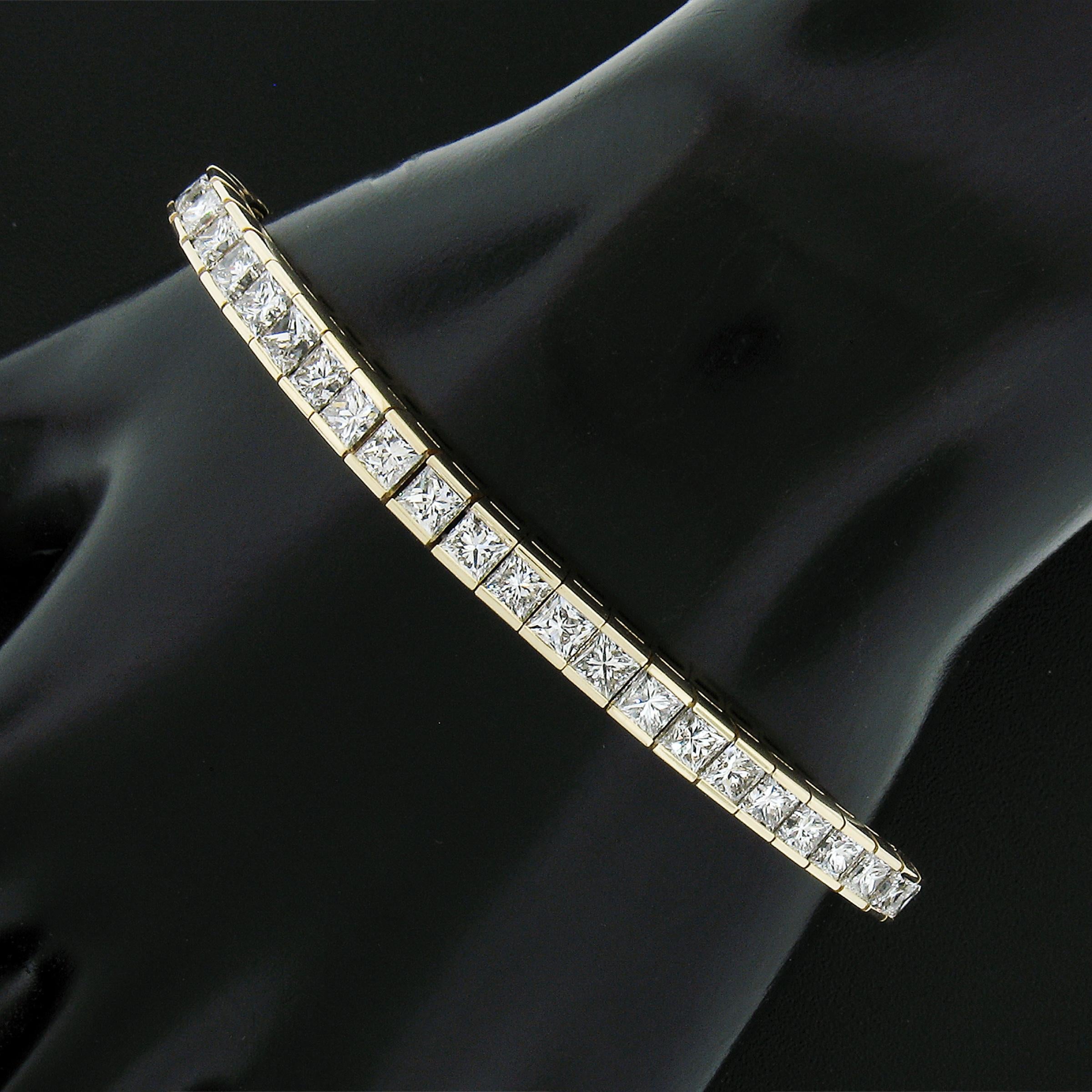 18 Karat Gelbgold 13,44 Karatw Prinzessinnenschliff Diamant-Tennisarmband mit Kanalfassung (Carréschliff) im Angebot