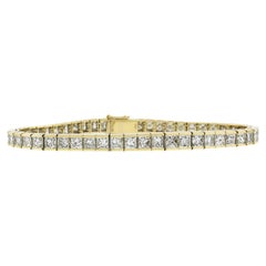 18K Yellow Gold 13.44ctw Princess Cut Channel Set Diamond Line Tennis Bracelet