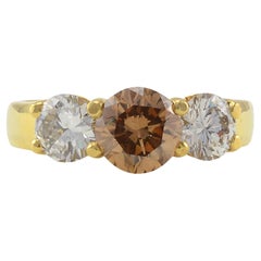 18K Yellow Gold 1.35 Carat Light Brown Diamond Ring