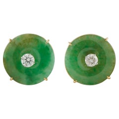 18K Yellow Gold 1.35ct Diamond and Jade Earrings MF14-021826