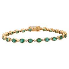 18K Yellow Gold 13.5cts Emerald and Diamond Tennis Bracelet