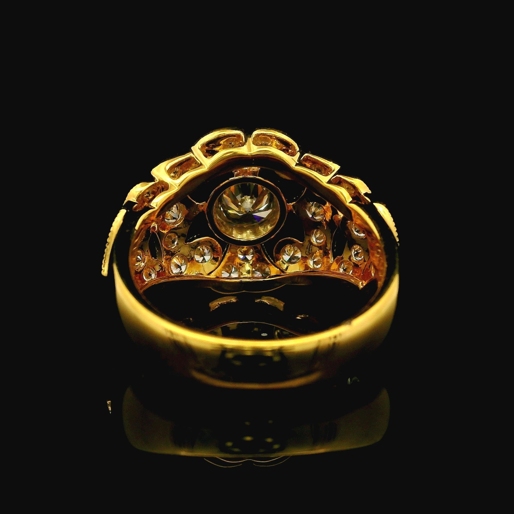 Women's 18k Yellow Gold 1.36ctw Pave Bezel Diamond 13.9mm Wide Open Work Cocktail Ring