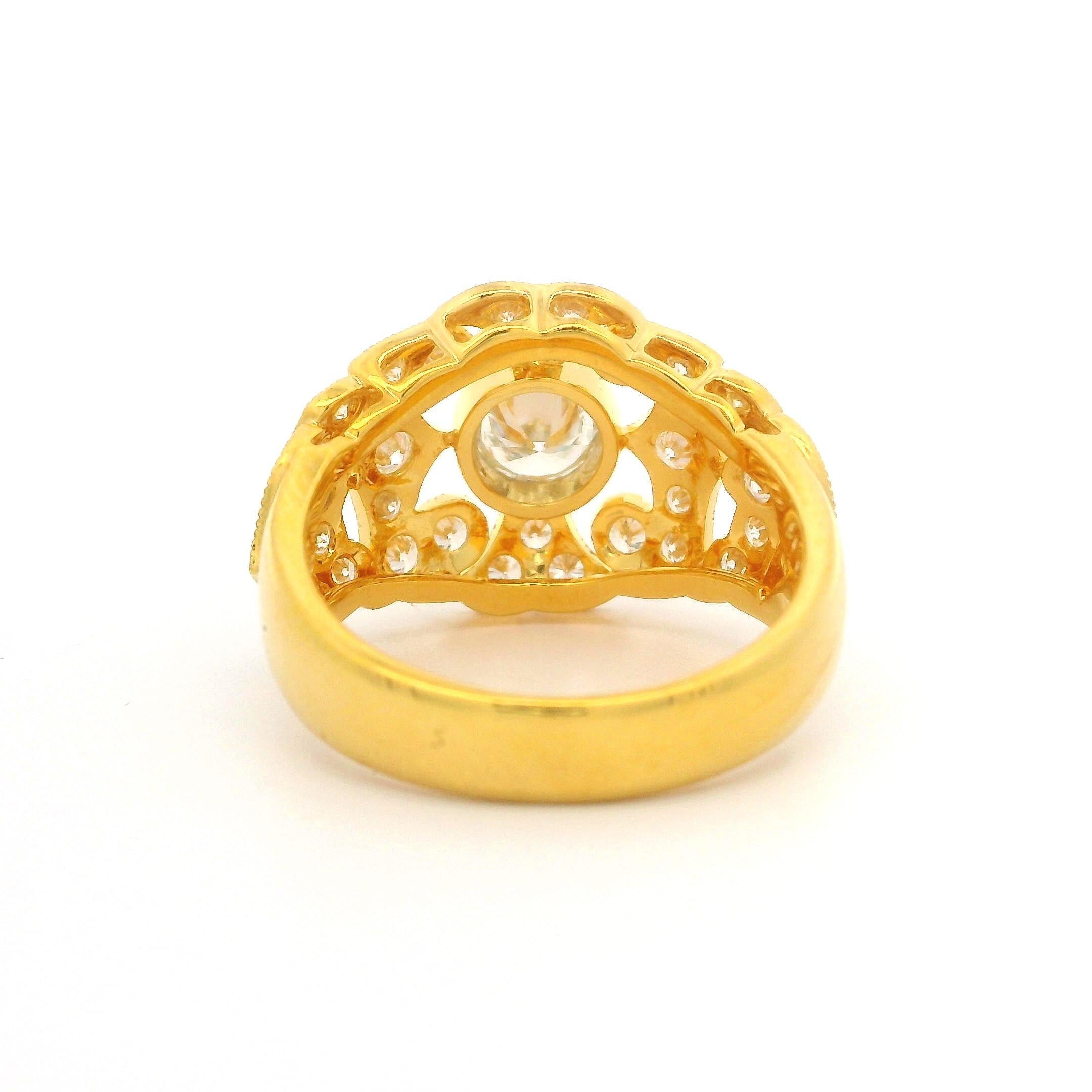 18k Yellow Gold 1.36ctw Pave Bezel Diamond 13.9mm Wide Open Work Cocktail Ring 1