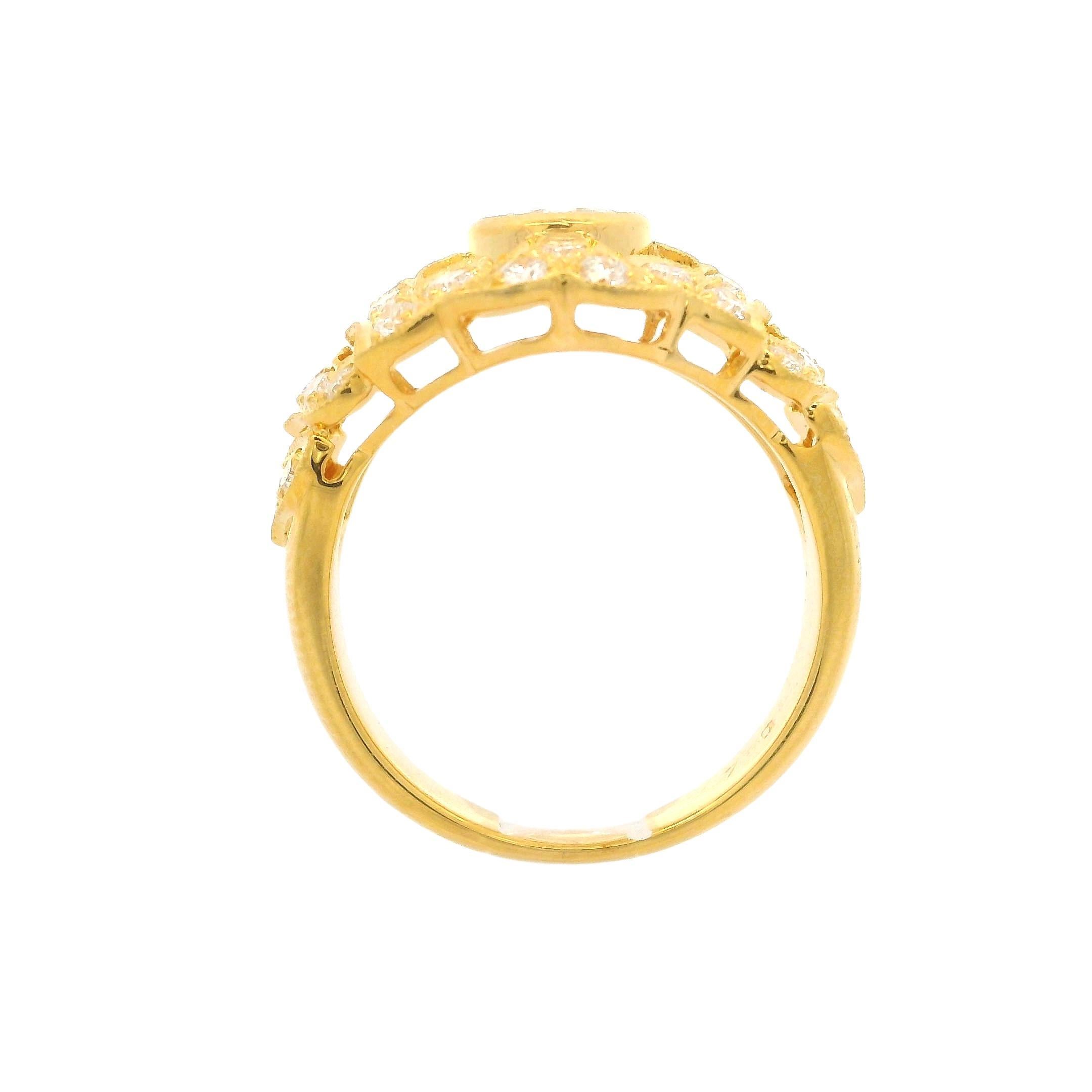 18k Yellow Gold 1.36ctw Pave Bezel Diamond 13.9mm Wide Open Work Cocktail Ring 4