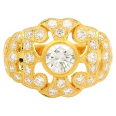 18k Yellow Gold 1.36ctw Pave Bezel Diamond 13.9mm Wide Open Work Cocktail Ring