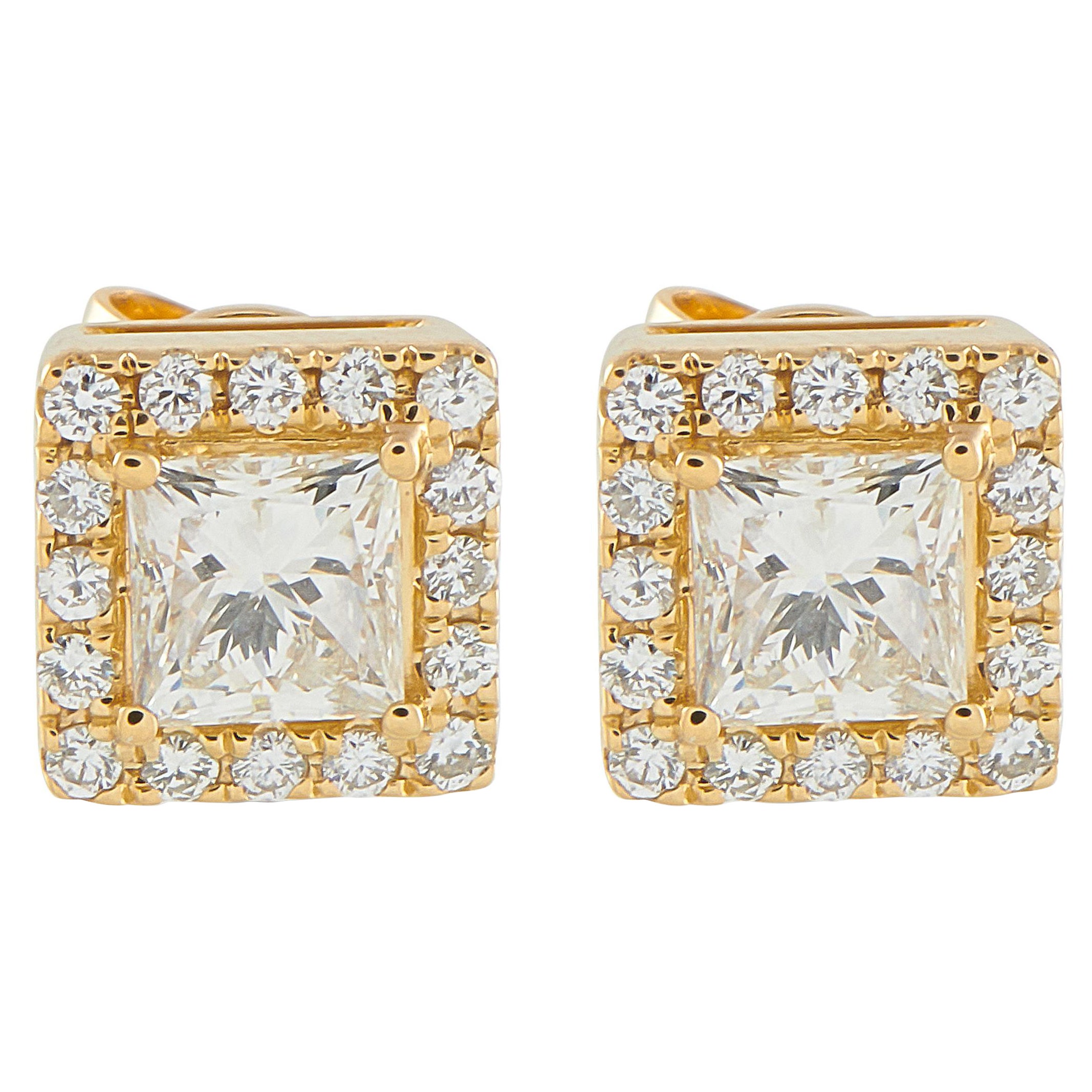 Pendientes de oro amarillo de 18 quilates con diamante cuadrado de 1,37 ct AER-19363-Y